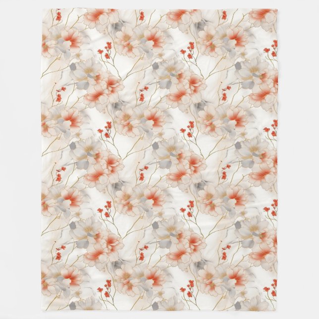 Couverture Polaire Belle Pêche Feminine Rouge Floral (Devant)