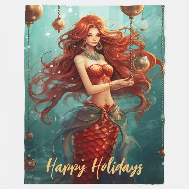 Couverture Polaire Belle Sirène Joyeuses Fêtes Noël (Devant)