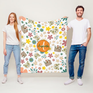 Couverture Polaire Belles fleurs girly monogrammées pastel blanc