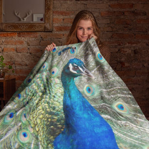 Couverture Polaire Belles plumes de paon bleu