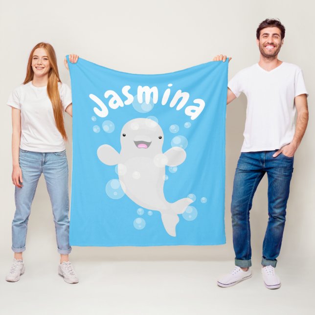 Couverture Polaire Béluga mignon bulles dessin de dessin animé (En situation)