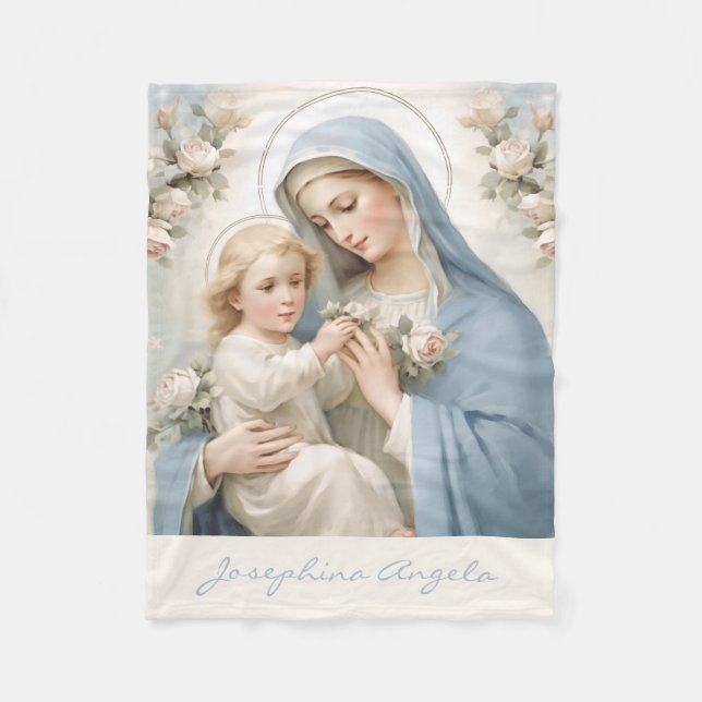 Couverture Polaire Béni Marie Jésus Floral Religieux (Devant)