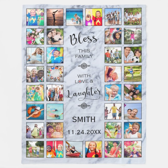 Couverture Polaire Bénissez cette famille avec amour 32 Photo Collage (Devant)