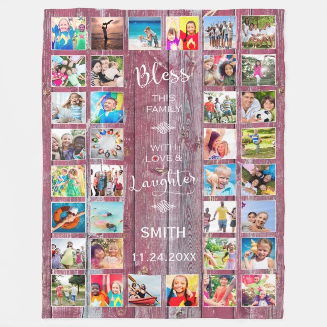 Couverture Polaire Bénissez cette famille avec amour 32 Photo Collage (Devant)