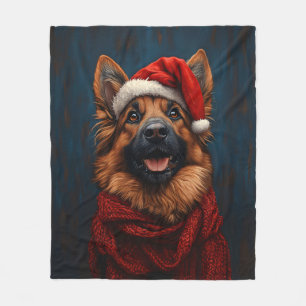 Couverture Polaire Berger allemand dans un chapeau de Père Noël
