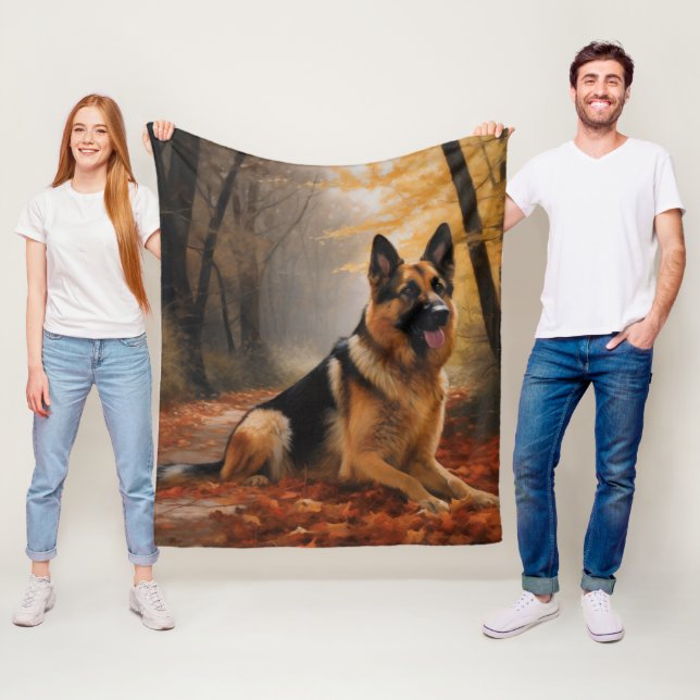 Couverture Polaire Berger allemand en automne Feuilles automne Inspir (En situation)