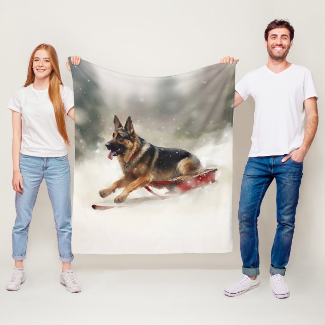 Couverture Polaire Berger allemand neige de Noël hiver (En situation)