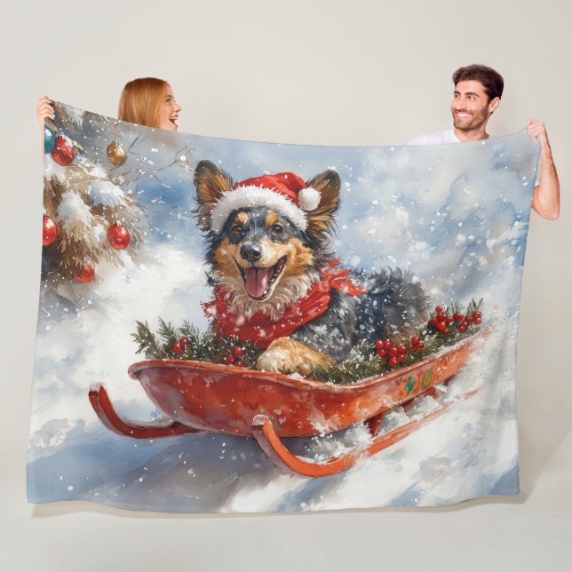 Couverture Polaire Berger belge en luge Laisser neiger Noël (En situation)