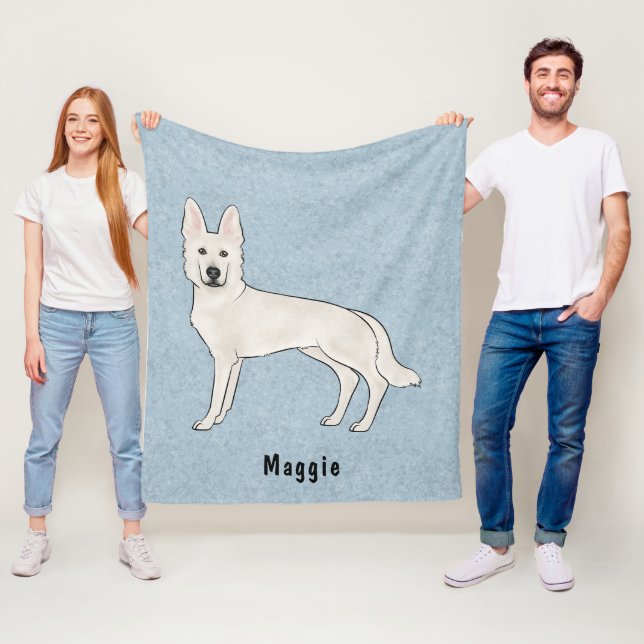 Couverture Polaire Berger blanc blanc blanc GSD Cartoon Chien bleu (En situation)
