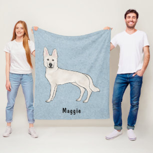 Couverture Polaire Berger Blanc Suisse Blanc GSD Dessin Animé Chien B