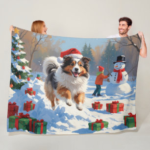 Couverture Polaire Berger des Shetland courant dans la neige avec un 