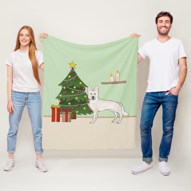 Couverture Polaire Berger suisse blanc Arbre de Noël GSD blanc (En situation)