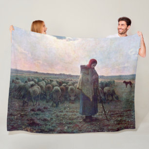 Couverture Polaire Bergère avec son troupeau, Jean-François Millet