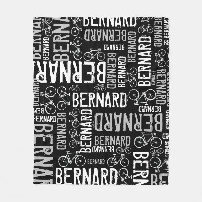 Couverture Polaire Bernard Nom personnalisé et vélos Black-White (Devant)
