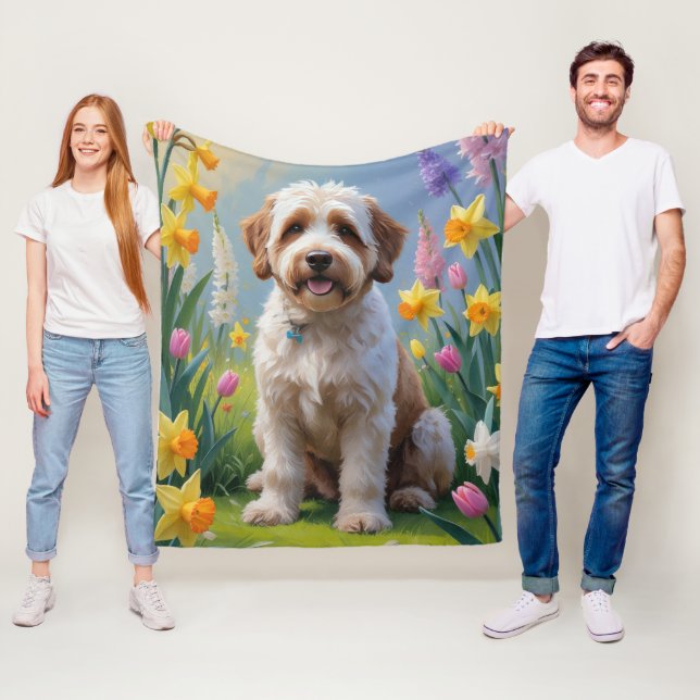 Couverture Polaire Bernedoodle Printemps Fleurs Peinture (En situation)
