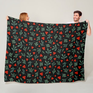 Couverture Polaire Berries Et Plante D'Hiver Feuilles Motif sans join