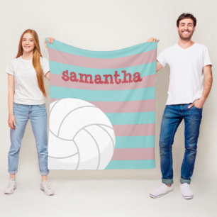 Couverture Polaire Berry Red et Aqua Giant Volleyball rayé