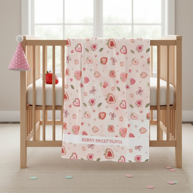 Couverture Polaire Berry Sweet Watercolor Fraises Coeurs (Créateur téléchargé)