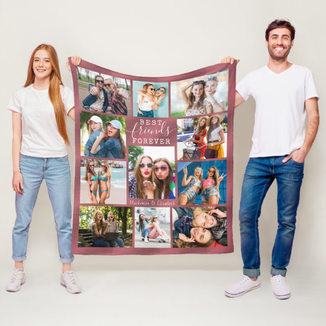 Couverture Polaire BEST AMIS FOREVER Photo Collage Rose Gold Ombre (En situation)