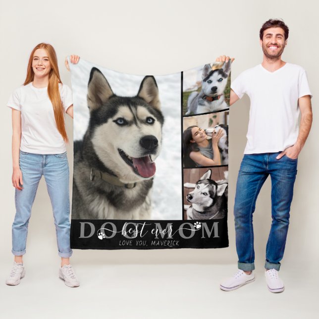 Couverture Polaire Best Dog Mom Eternel Script Pawprints 4 Photo Blac (En situation)
