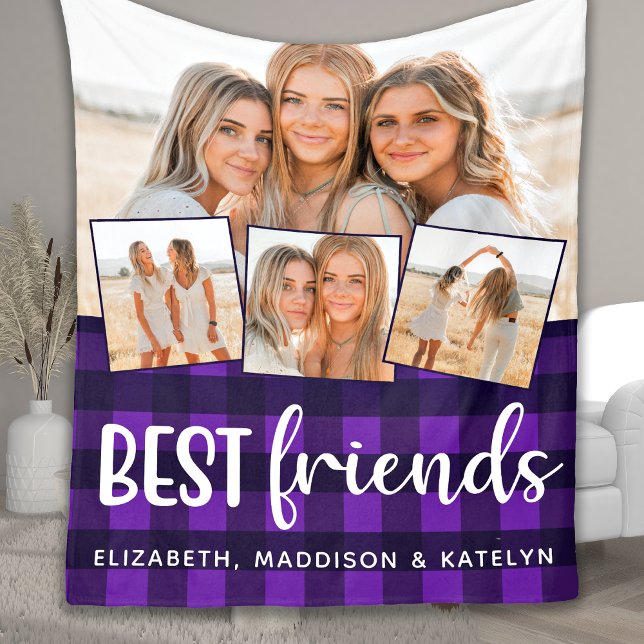 Couverture Polaire Best Friends 4 Photo Collage tendance violet Plaid (Créateur téléchargé)