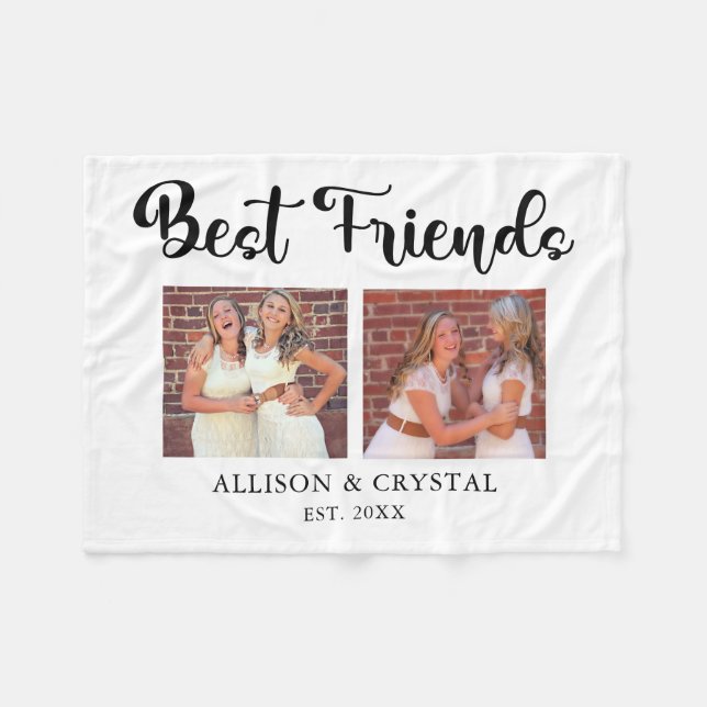 Couverture Polaire Best Friends Collage 2 photos BFF Lettrage Script (Devant (Horizontal))