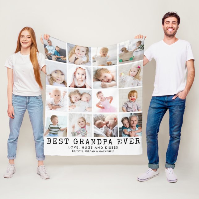 Couverture Polaire BEST GRANDPA JAMAIS 16 Photo Collage Blanc (En situation)