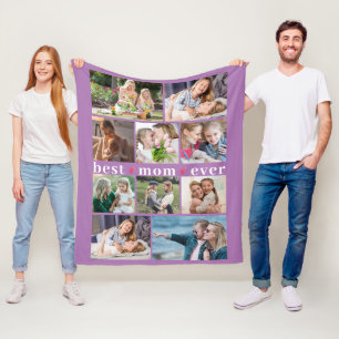Couverture Polaire BEST MOM EVER Hearts 10 Photo Collage Lavande