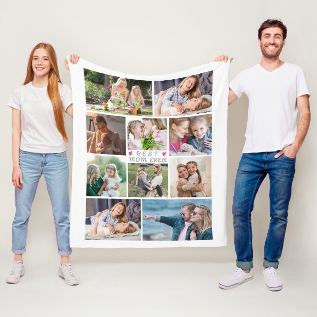 Couverture Polaire BEST MOM JAMAIS 10 Photo Collage blanc (En situation)
