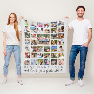 Couverture Polaire BEST NANA JAMAIS Grandma 39 Photo Collage Gris