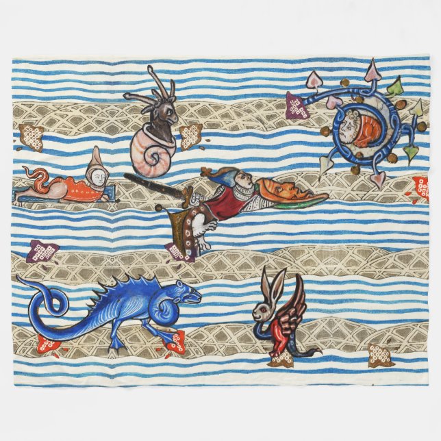 COUVERTURE POLAIRE BESTIAIRE MÉDIÉVAL, MONSTRES DE MER IMAGINAIRES AN (Devant (Horizontal))