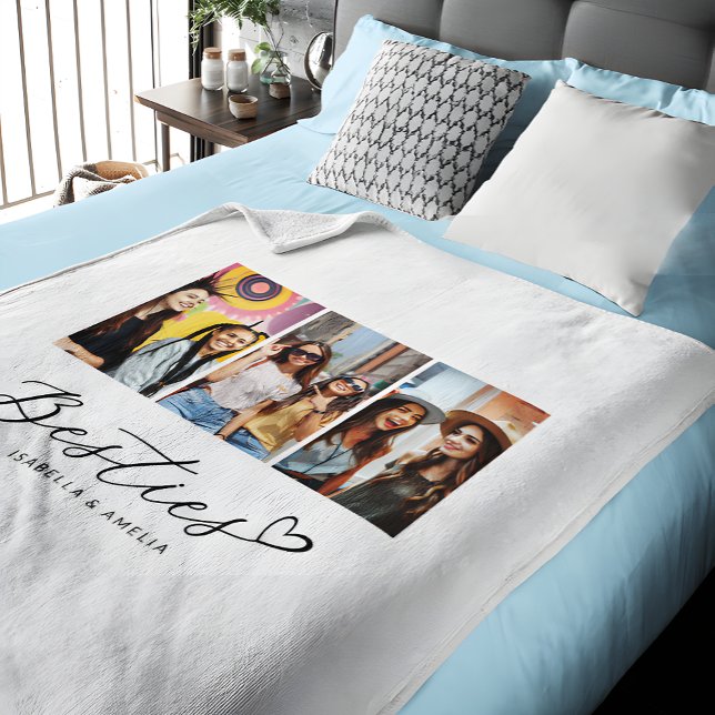 Couverture Polaire Besties BBBF Photo Collage Script Coeur (Créateur téléchargé)