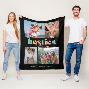 Couverture Polaire Besties Retro 4 Photo Meilleur Amis Toison Blanche