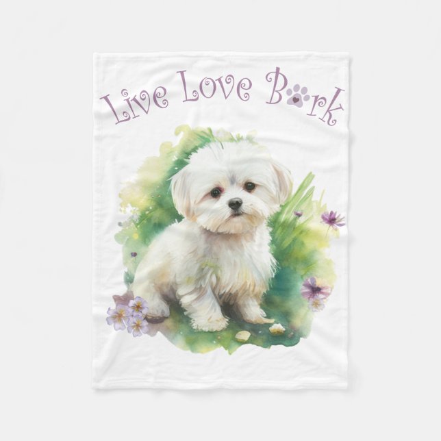 Couverture Polaire Bichon Chien Maman Floral (Devant)