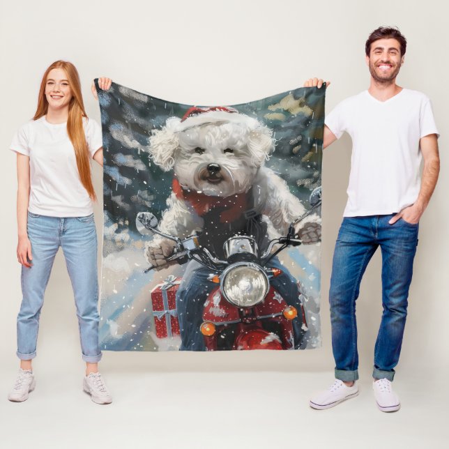 Couverture Polaire Bichon Frise Chien équitation Moto Noël (En situation)