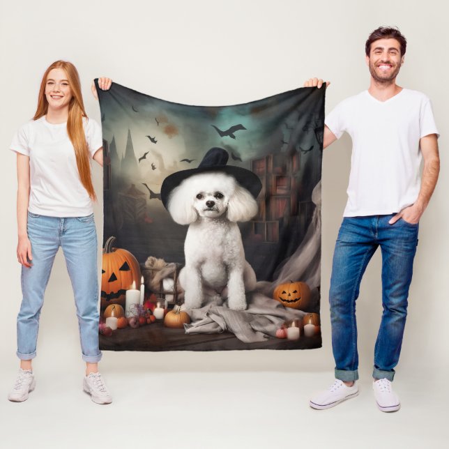 Couverture Polaire Bichon Frise Citrouilles Halloween effrayant (En situation)