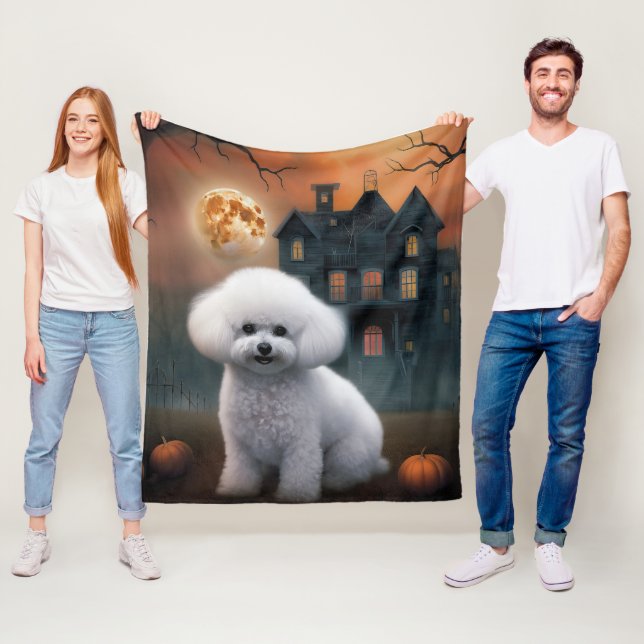 Couverture Polaire Bichon Frise Halloween effroi (En situation)