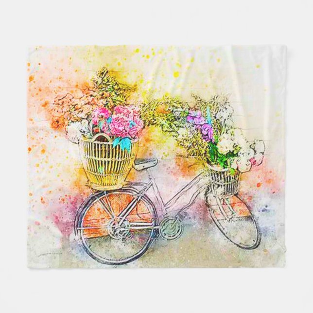Couverture Polaire Bicyclette et fleurs  (Devant (Horizontal))