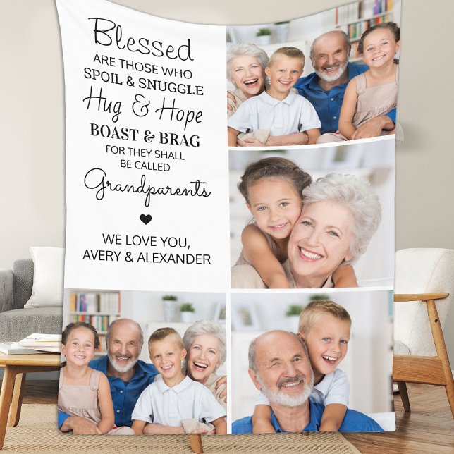 Couverture Polaire Bienheureux grands-parents Personnalisé 4 Photo Co (Créateur téléchargé)