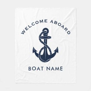 Couverture Polaire Bienvenue à bord Nom du bateau Ancre personnalisée