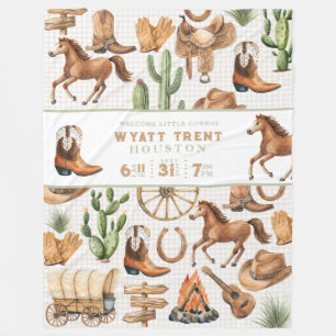 Couverture Polaire Bienvenue Petit Cow-Boy Nom de Bébé Western