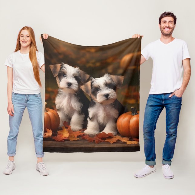 Couverture Polaire Biewer Terrier Chiot Automne Citrouille délice (En situation)
