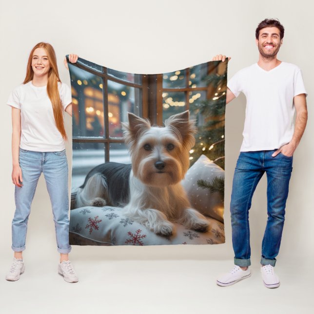 Couverture Polaire Biewer Terrier With Christmas Lights Holiday (En situation)