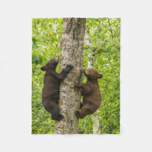 Couverture Polaire Black Bear Cubs Climbing Tree