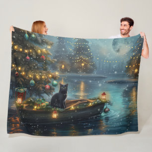 Couverture Polaire Black Cat Noël Festive Voyage