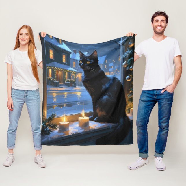 Couverture Polaire Black Cat With Christmas Lights Holiday (En situation)
