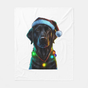 Couverture Polaire Black Funny chien Noël Santa Hat lumières arbre