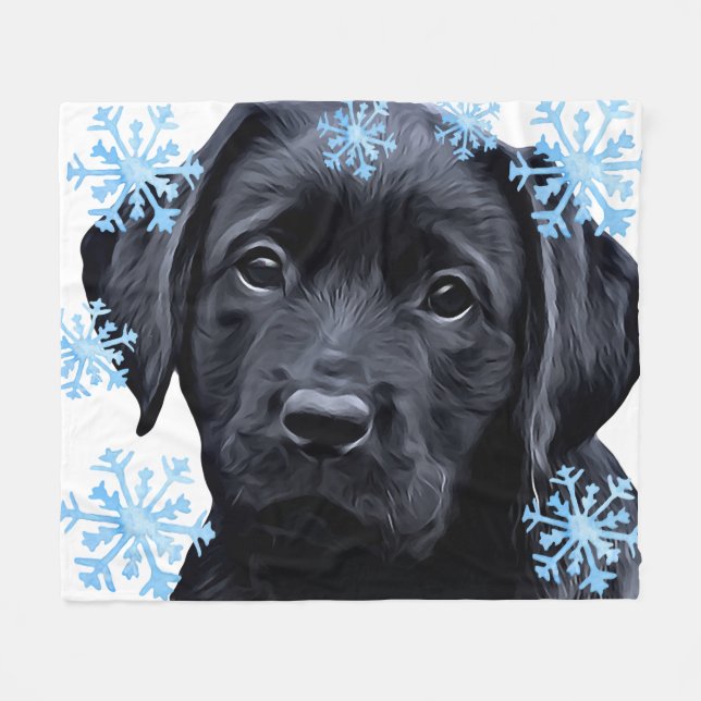 Couverture Polaire Black Labrador Chien chiot Joyeux Noël (Devant (Horizontal))