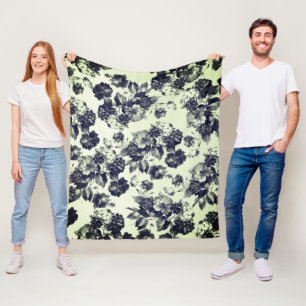 Couverture Polaire Black Mint Green Roses Vintages Floral