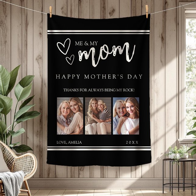 Couverture Polaire Black Modern Happy Mother's Day Photo Collage (Black Modern Happy Mother's Day Photo Collage Fleece Blanket)